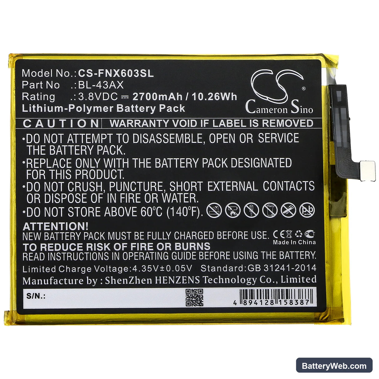 Infinix Zero 5 Replacement Battery, 3.8V, 2700mAh, Li-Polymer 3