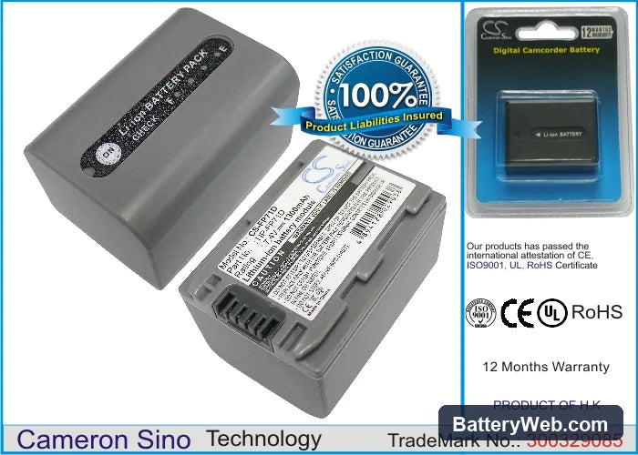 Sony DCR-HC41 Replacement Battery, 7.4V, 1300mAh, Li-ion 1