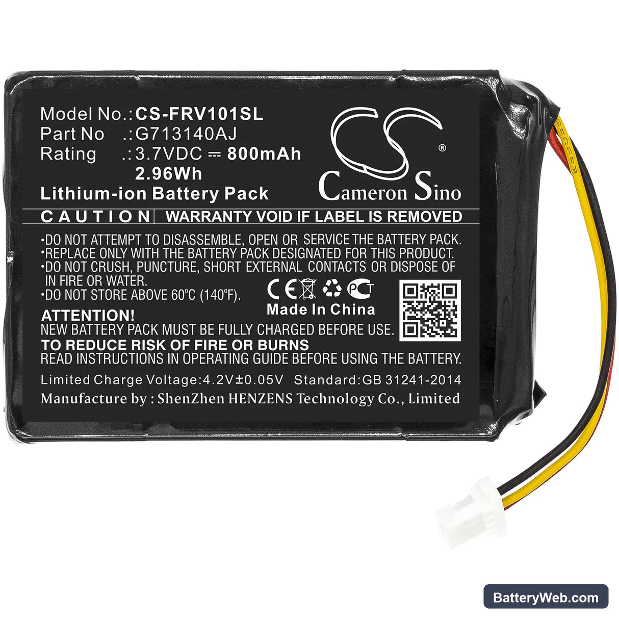 Flir FX Replacement Battery, 3.7V, 800mAh, Li-ion 3