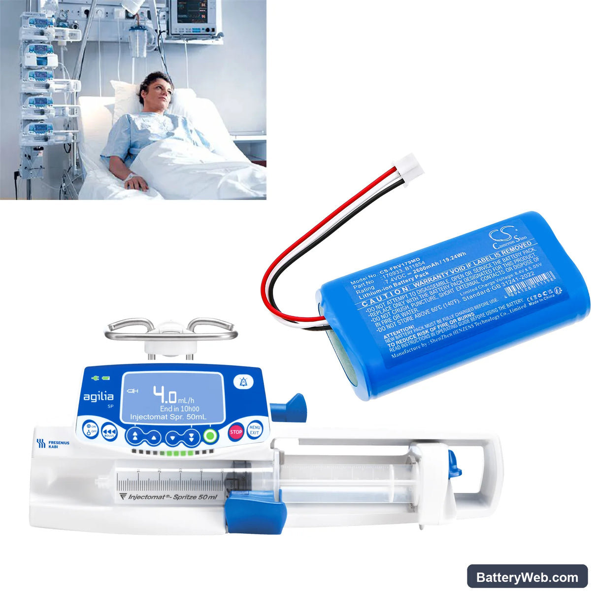 Fresenius Agilia 4+ Replacement Battery, 7.4V, 2600mAh, Li-ion 6