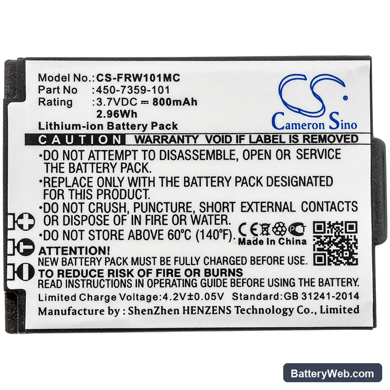 FrontRow FR Wearable Lifestyle Replacement Battery, 3.7V, 800mAh, Li-ion 3