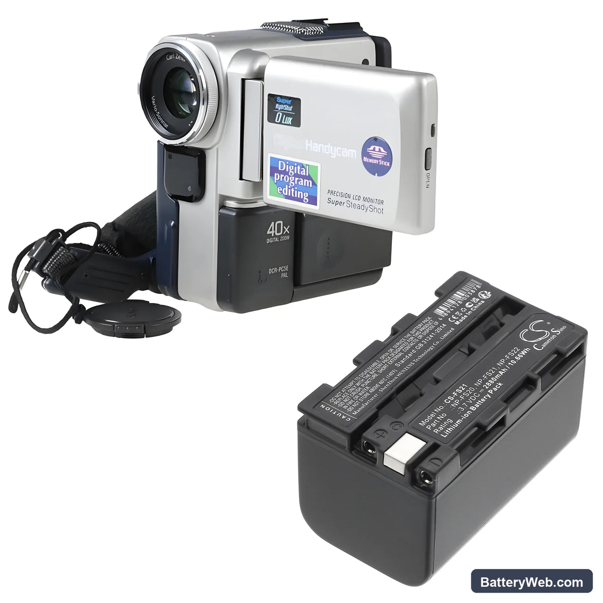 Sony DCR-PC5E Replacement Battery, 3.7V, 2880mAh, Li-ion 6
