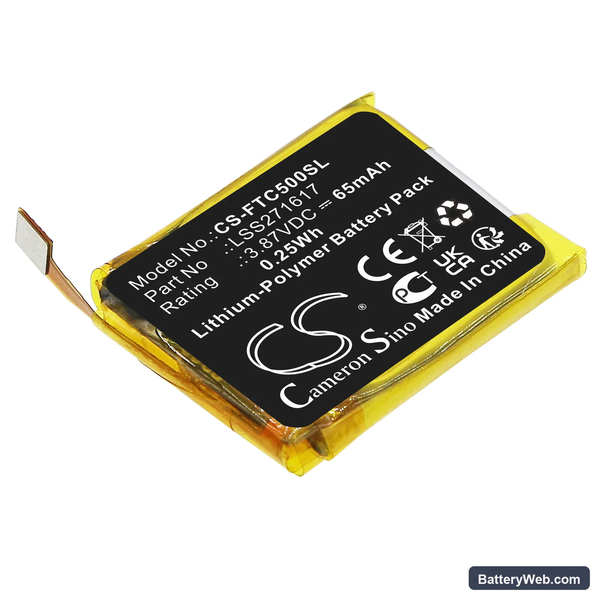 FitBit Charge 5 Replacement Battery, 3.87V, 65mAh, Li-Polymer 1