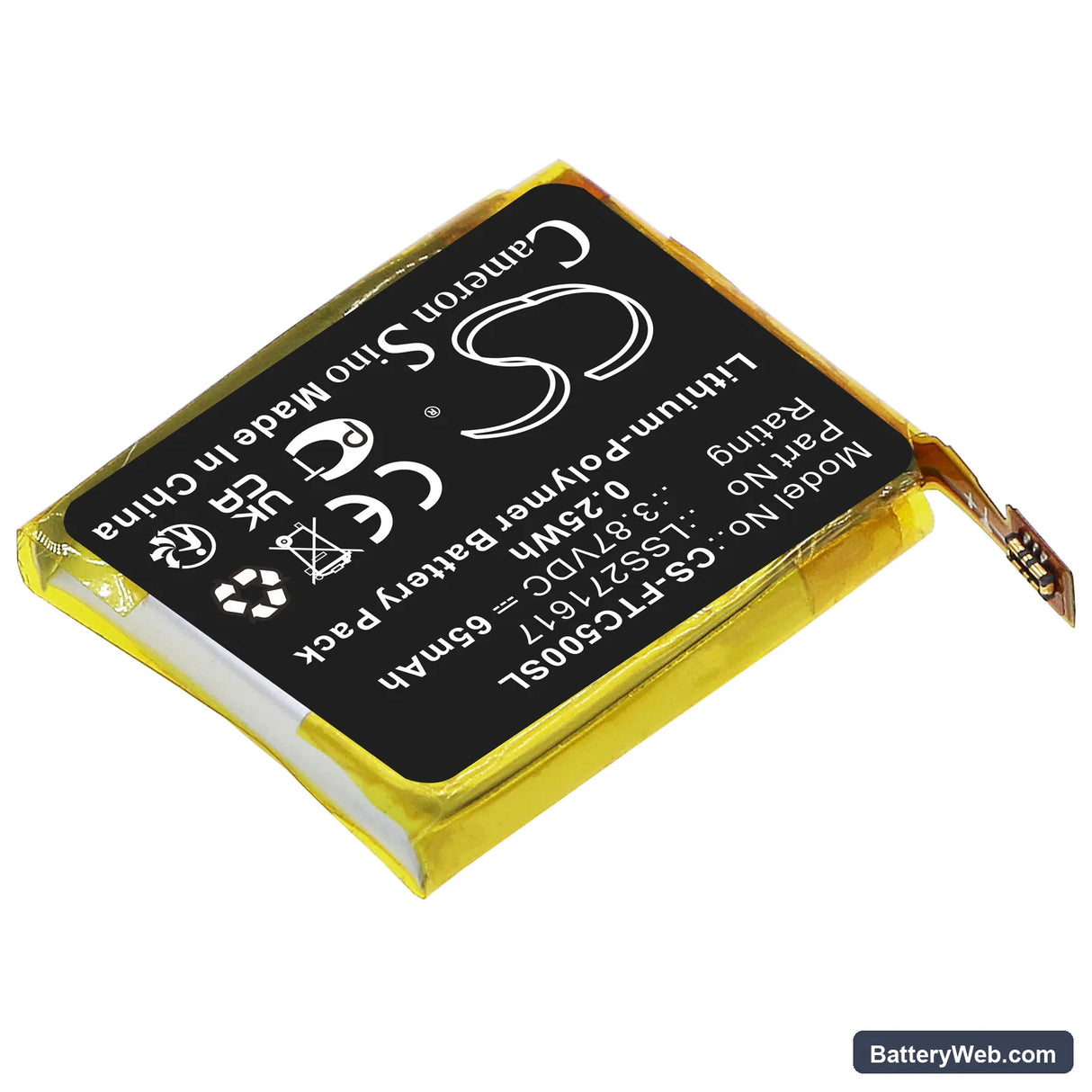 FitBit Charge 5 Replacement Battery, 3.87V, 65mAh, Li-Polymer 2