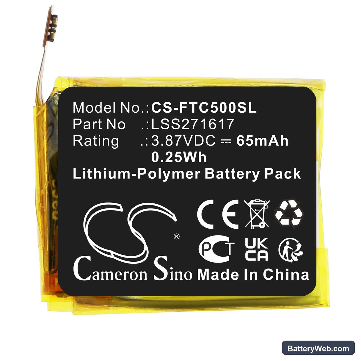 FitBit Charge 5 Replacement Battery, 3.87V, 65mAh, Li-Polymer 3