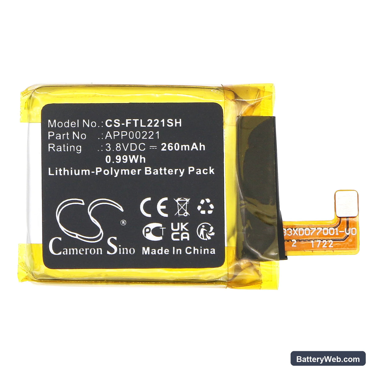 Fossil Sport Smartwatch Replacement Battery, 3.8V, 260mAh, Li-Polymer 3