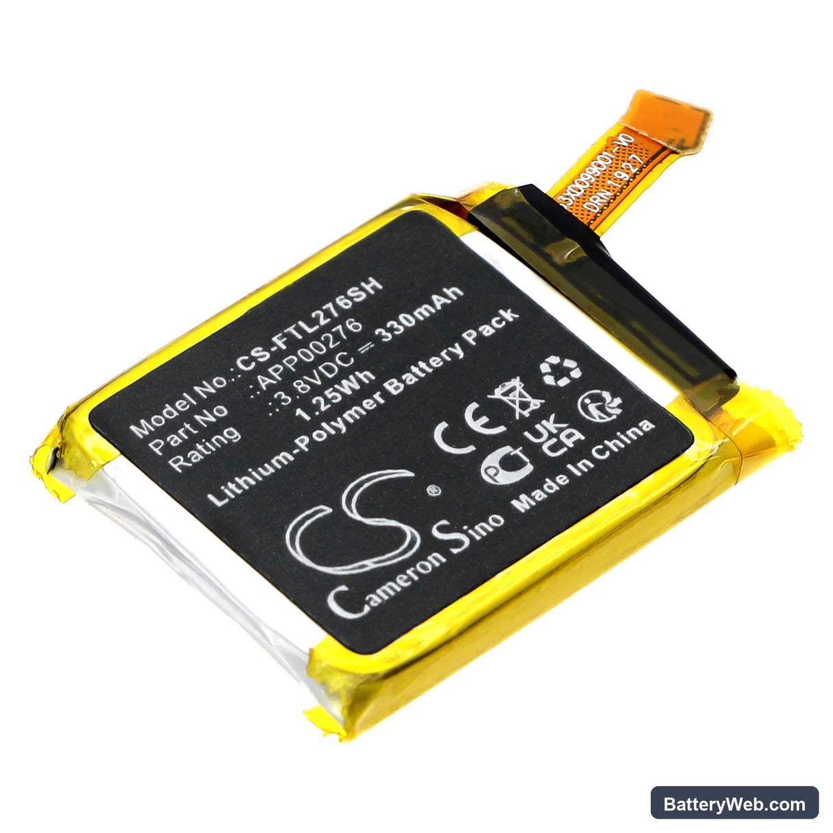 Fossil Q Marshal Gen 4 Replacement Battery, 3.8V, 330mAh, Li-Polymer 1
