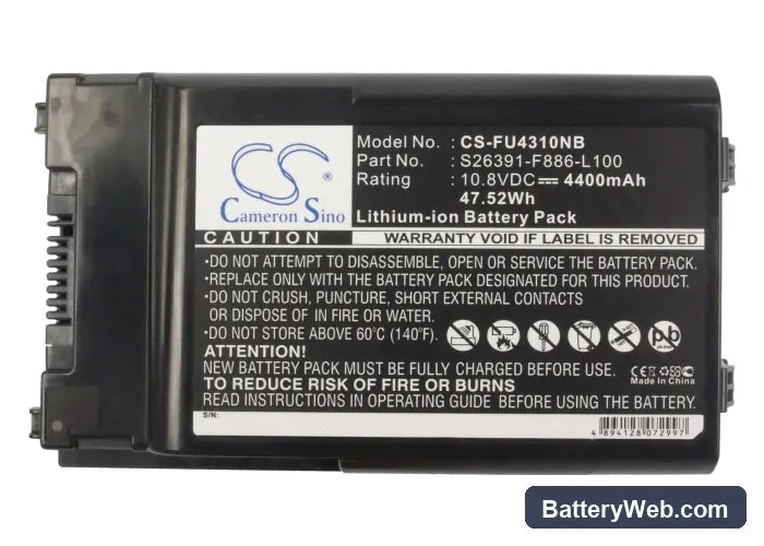 Fujitsu LifeBook T730 Replacement Battery, 10.8V, 4400mAh, Li-ion 5