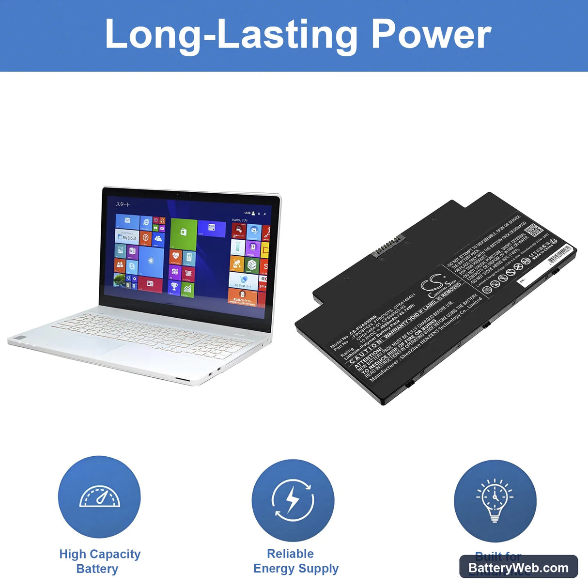 Fujitsu Lifebook AH77/M Replacement Battery, 10.8V, 4050mAh, Li-Polymer 4