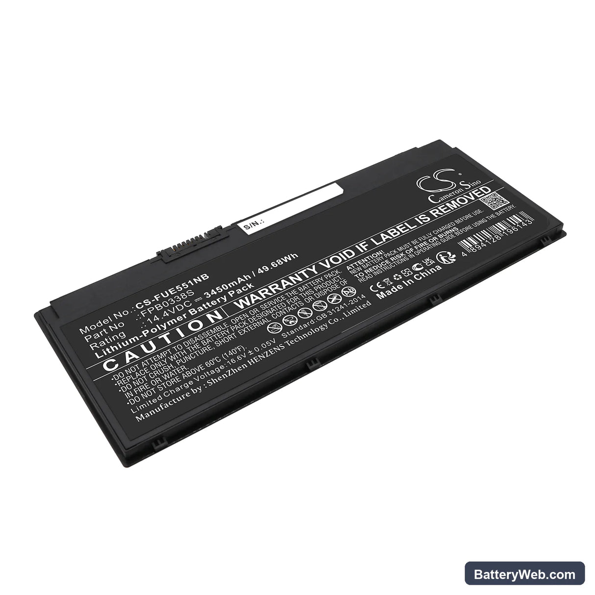 Fujitsu LifeBook E448-E4480M35SOIT Replacement Battery, 14.4V, 3450mAh, Li-Polymer 1