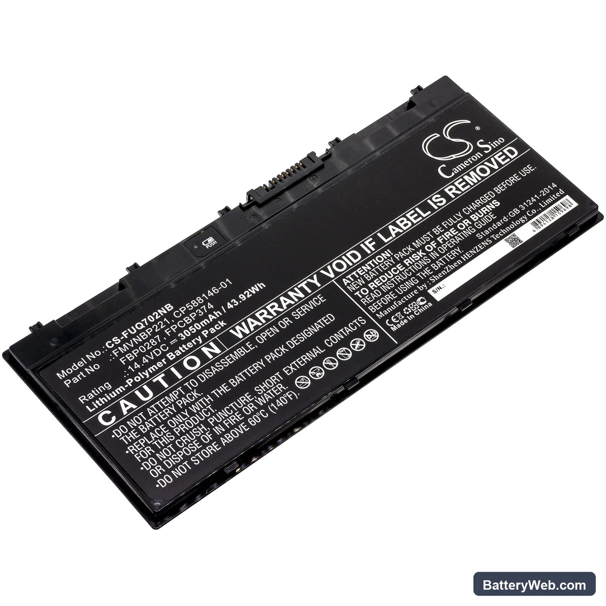 Fujitsu LifeBook Q702 Replacement Battery, 14.4V, 3050mAh, Li-Polymer 1
