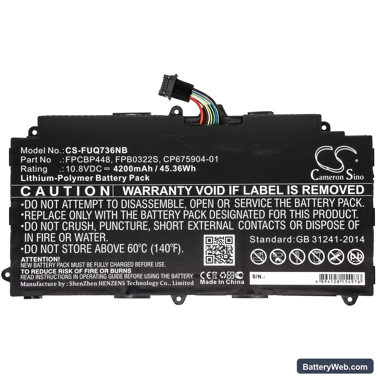 Fujitsu Stylistic Q737 Replacement Battery, 10.8V, 4200mAh, Li-Polymer 3