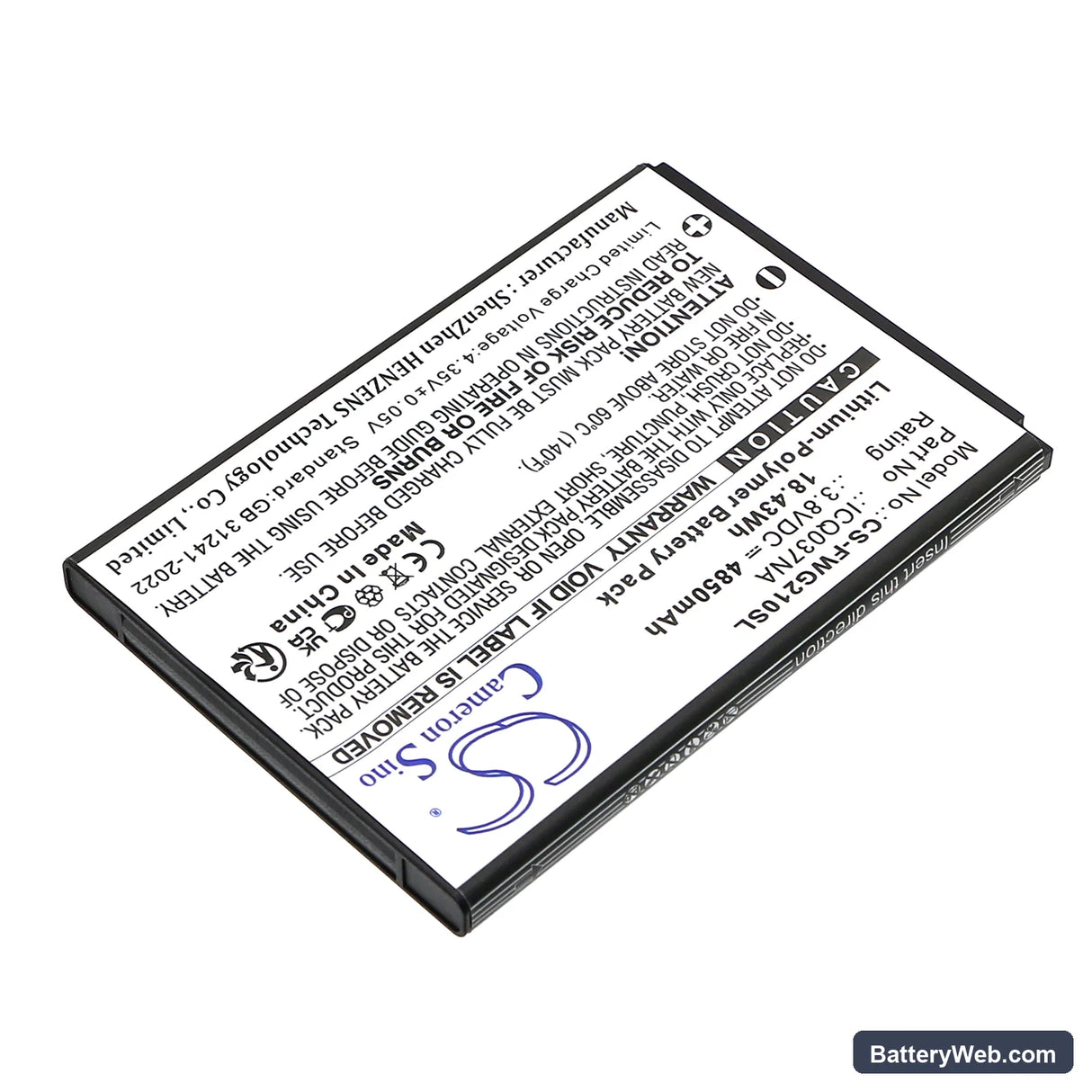 Franklin A50 Replacement Battery, 3.8V, 4850mAh, Li-Polymer 2