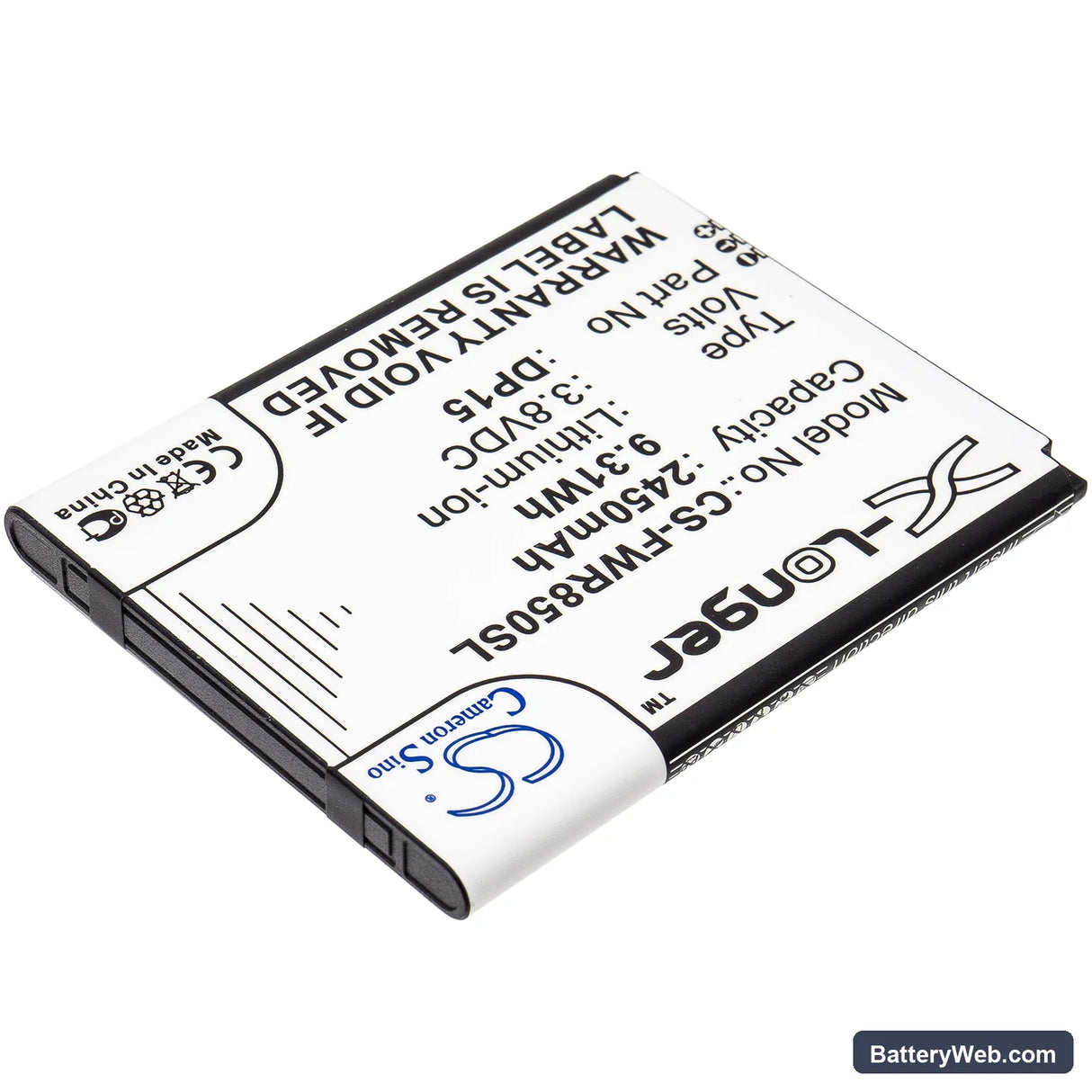 T-Mobile T9 Replacement Battery, 3.8V, 2450mAh, Li-ion 2
