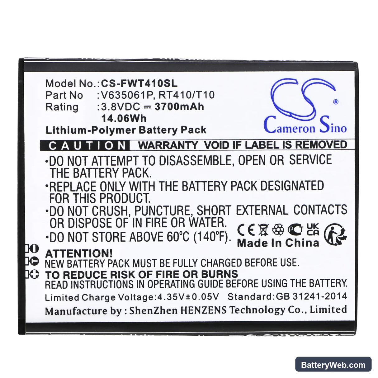 Franklin Wireless T10 Replacement Battery, 3.8V, 3700mAh, Li-Polymer 3