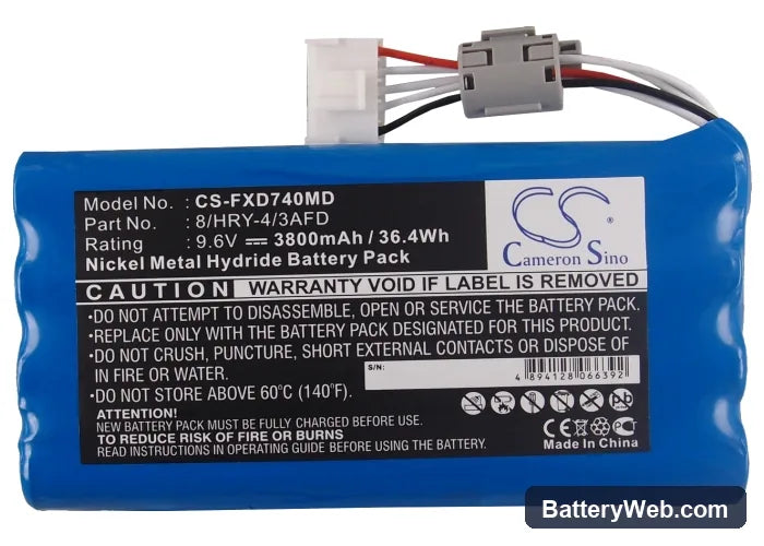 Fukuda FX-7402 Replacement Battery, 9.6V, 3800mAh, Ni-MH 6