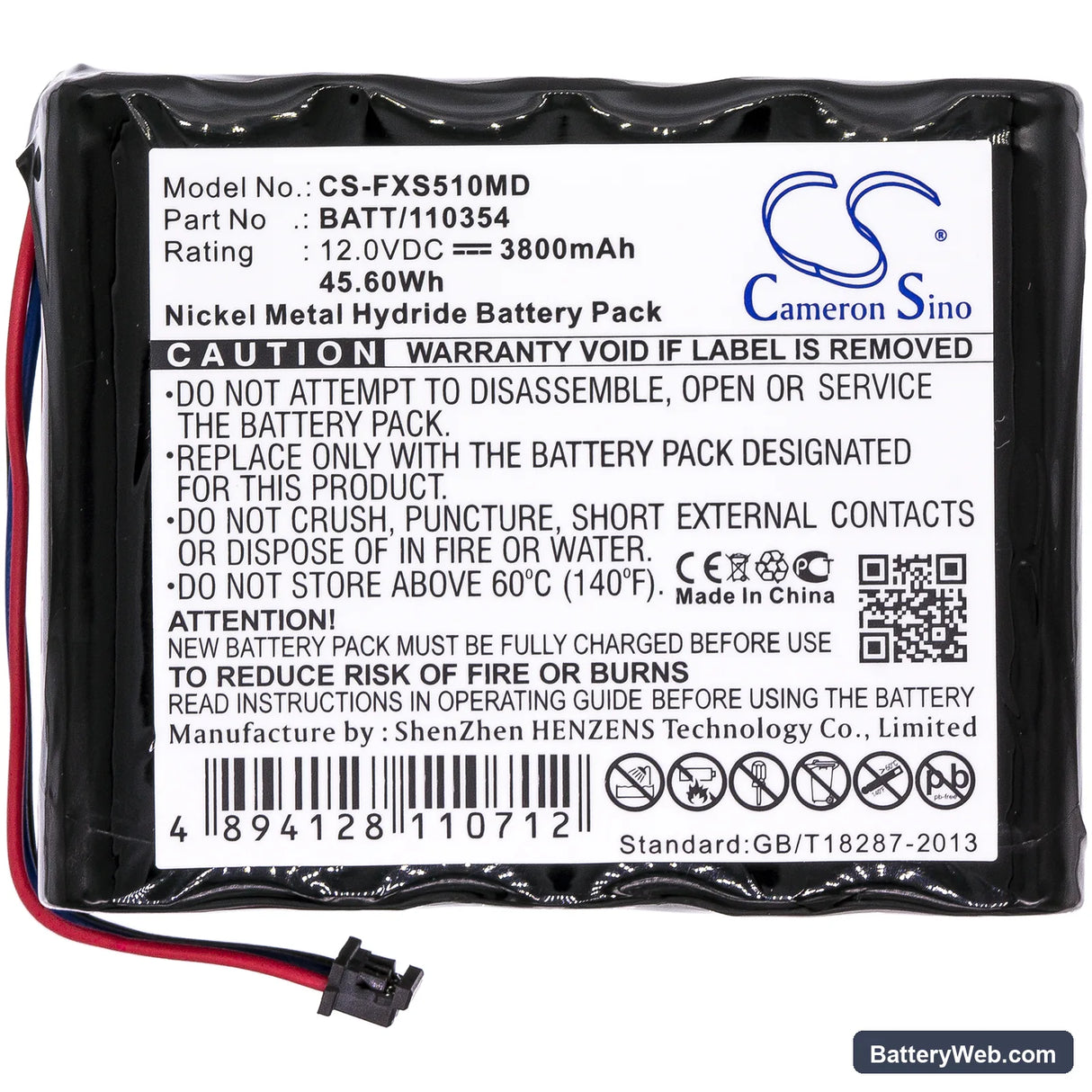 Fukuda Monitor DS5100 Replacement Battery, 12V, 3800mAh, Ni-MH 3