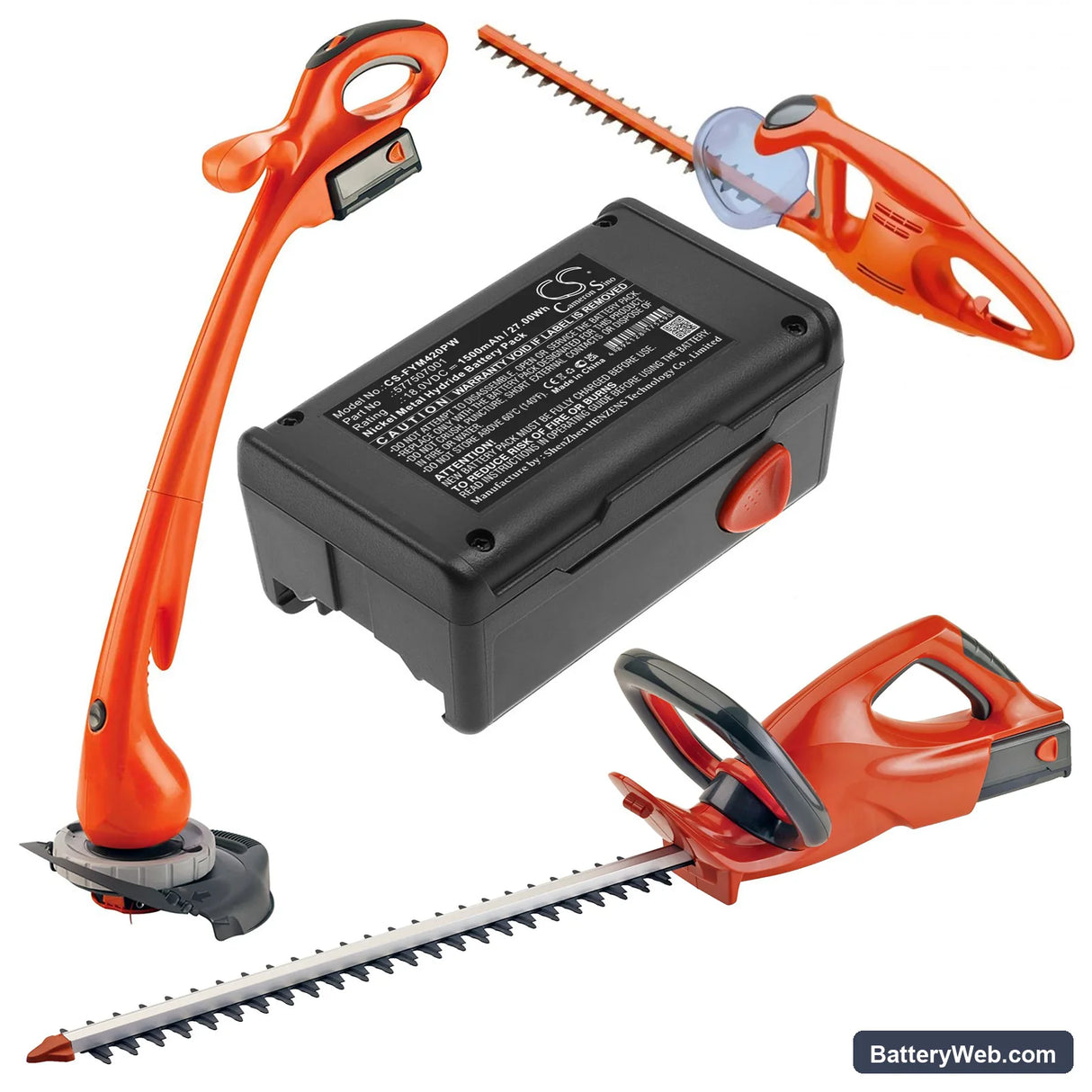 Flymo Contour Cordless XT Replacement Battery, 18V, 1500mAh, Ni-MH 6