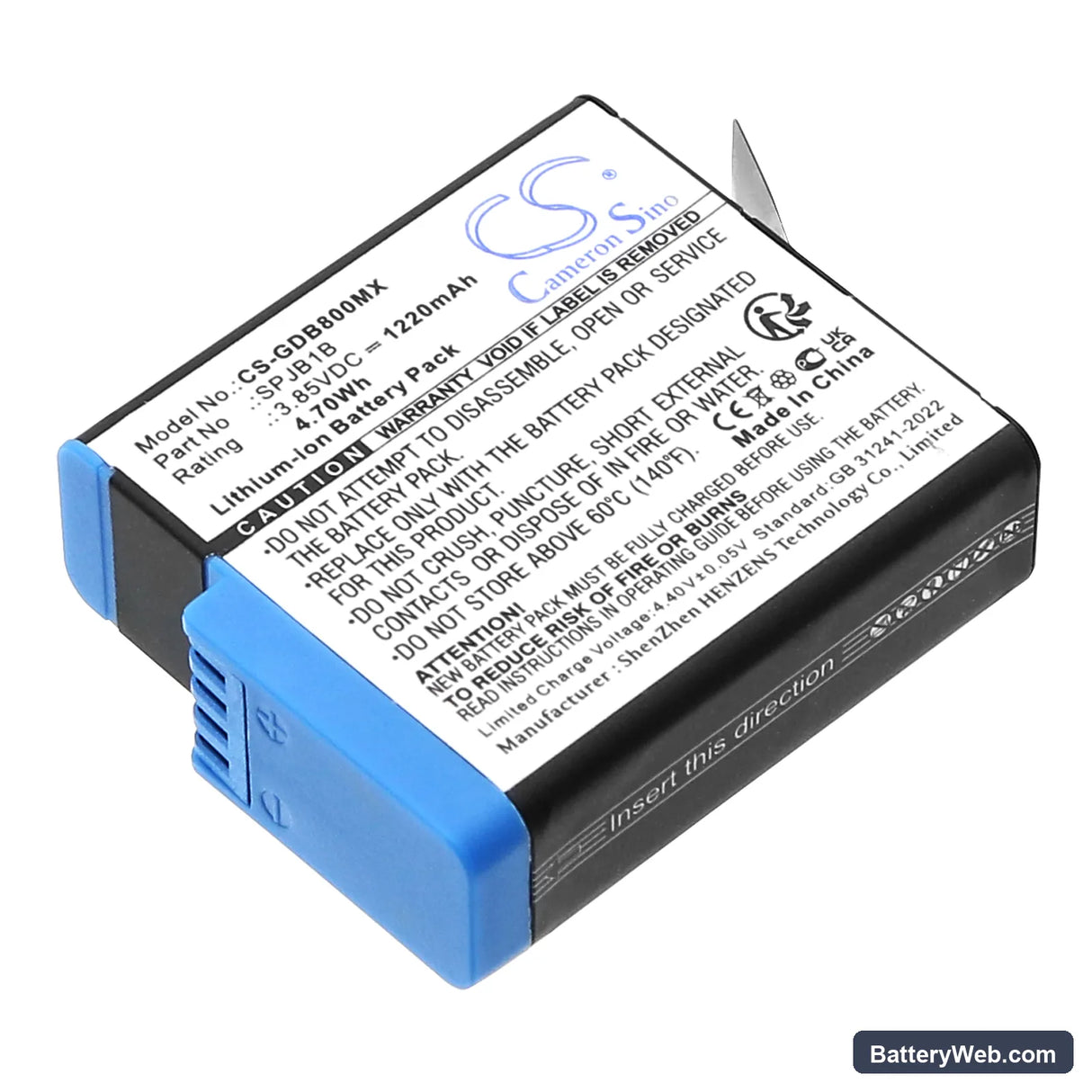 GoPro Hero 8 Black Replacement Battery, 3.85V, 1220mAh, Li-ion 1