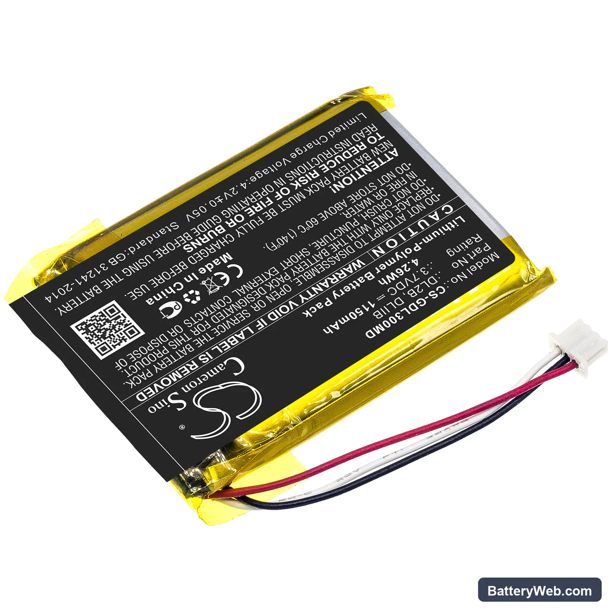 Dermatoscope DL200 HR Replacement Battery, 3.7V, 1150mAh, Li-Polymer 2
