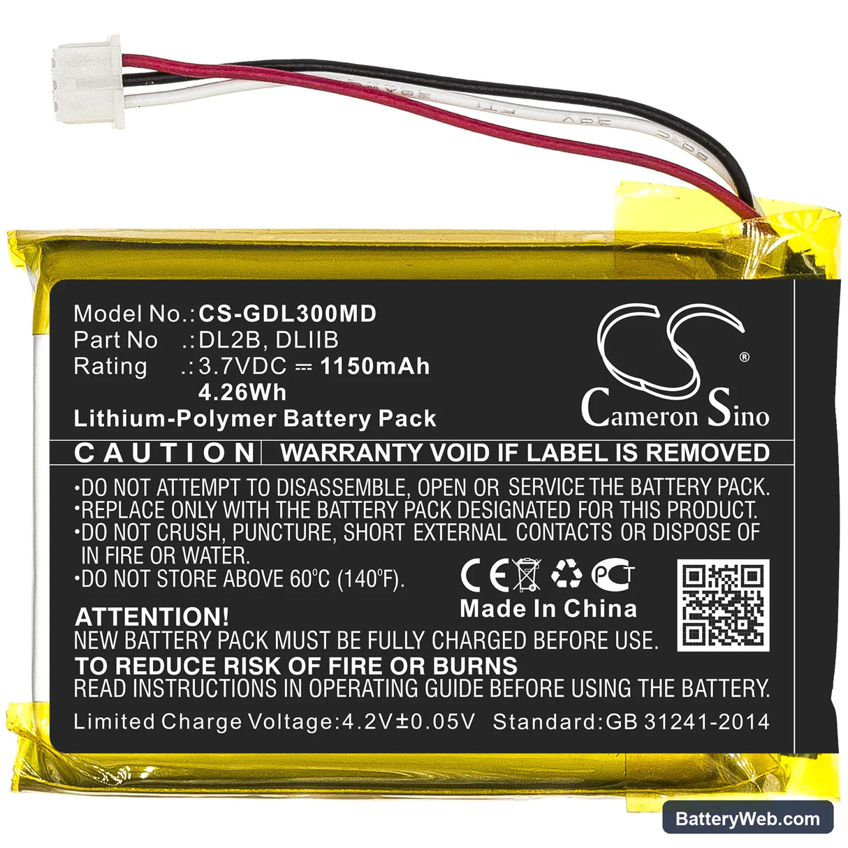 Dermatoscope DL200 HR Replacement Battery, 3.7V, 1150mAh, Li-Polymer 3