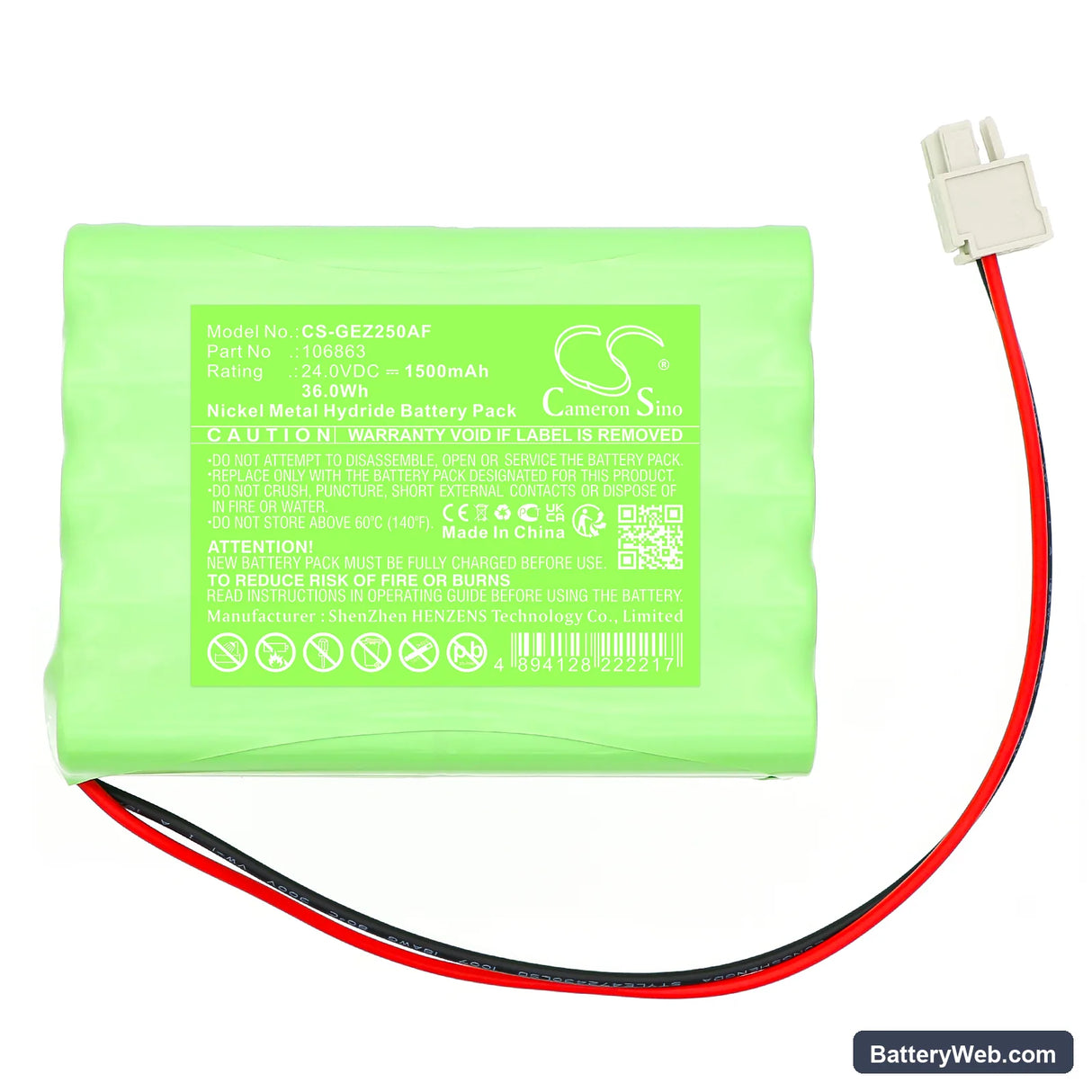 GEZE 106863 Replacement Battery, 24V, 1500mAh, Ni-MH 3