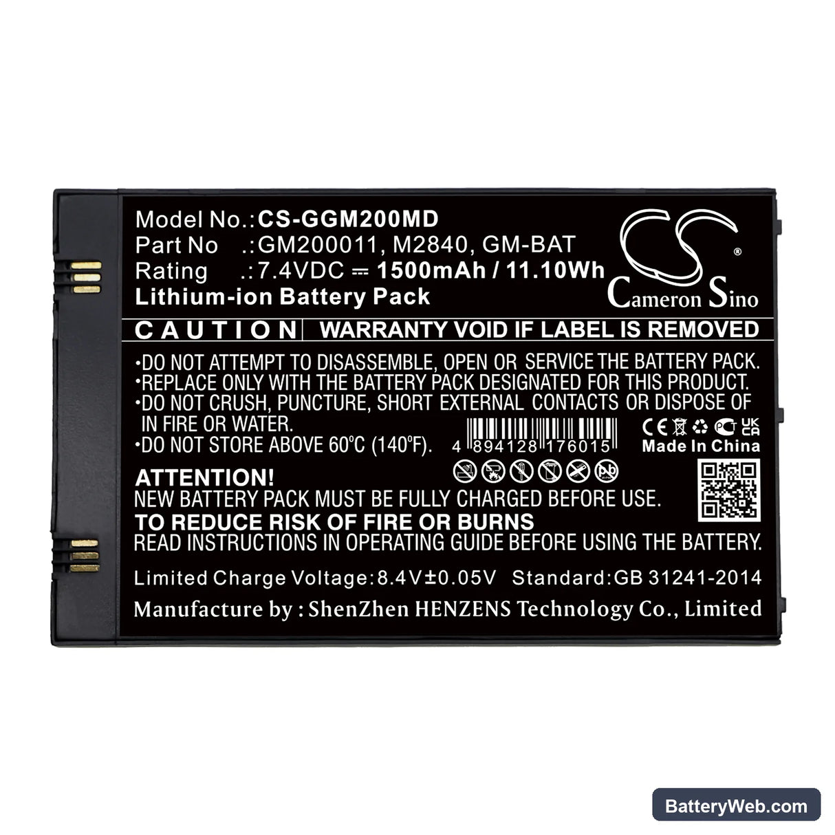 GE Echographe Vscan Replacement Battery, 7.4V, 1500mAh, Li-ion 3