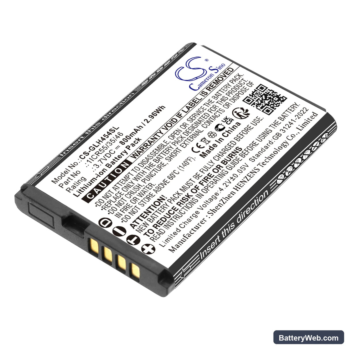 GEOSPACE GSB-LHR Replacement Battery, 3.7V, 800mAh, Li-ion 1