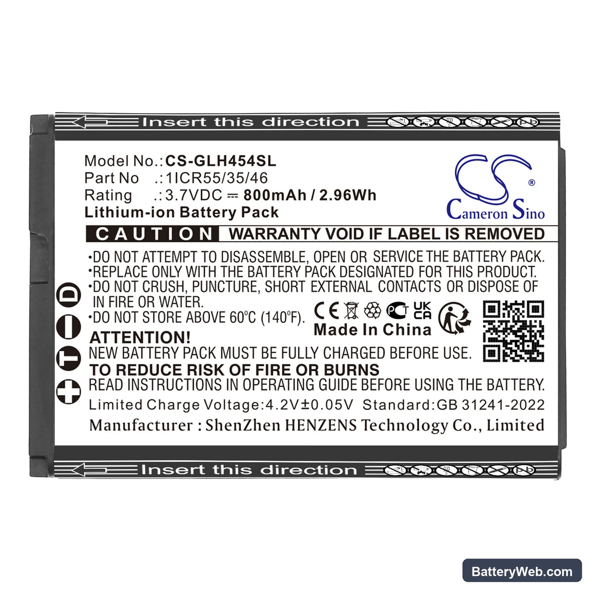 GEOSPACE GSB-LHR Replacement Battery, 3.7V, 800mAh, Li-ion 3