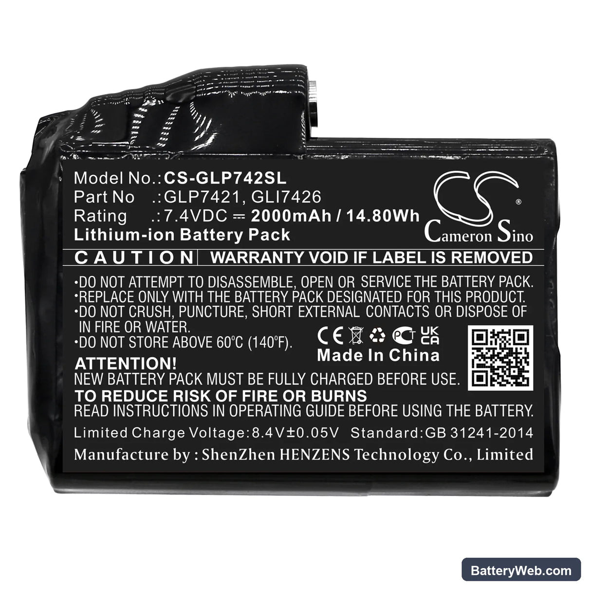 Glovii Universal Gloves Replacement Battery, 7.4V, 2000mAh, Li-ion 3
