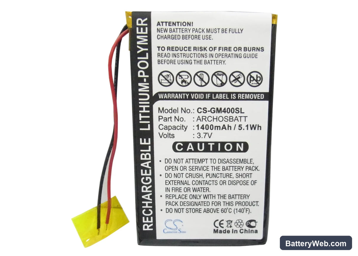 Archos Gmini 400 Replacement Battery, 3.7V, 1400mAh, Li-Polymer 5