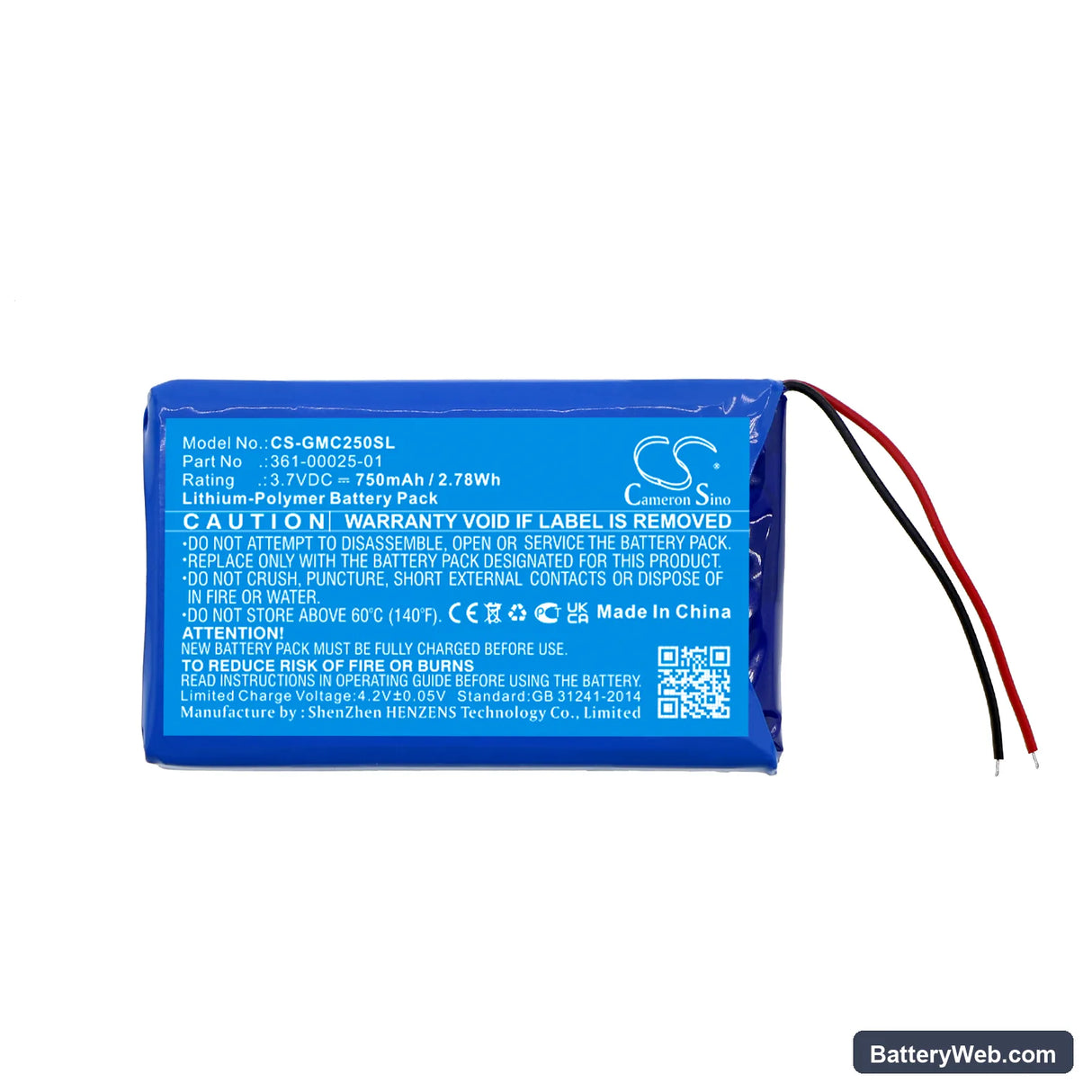Garmin DashCam 25 Replacement Battery, 3.7V, 750mAh, Li-Polymer 3