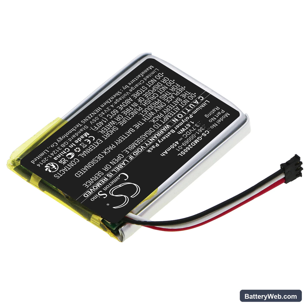 Garmin Delta SE Dog Training Collar Receiver Replacement Battery, 3.7V, 450mAh, Li-Polymer 2