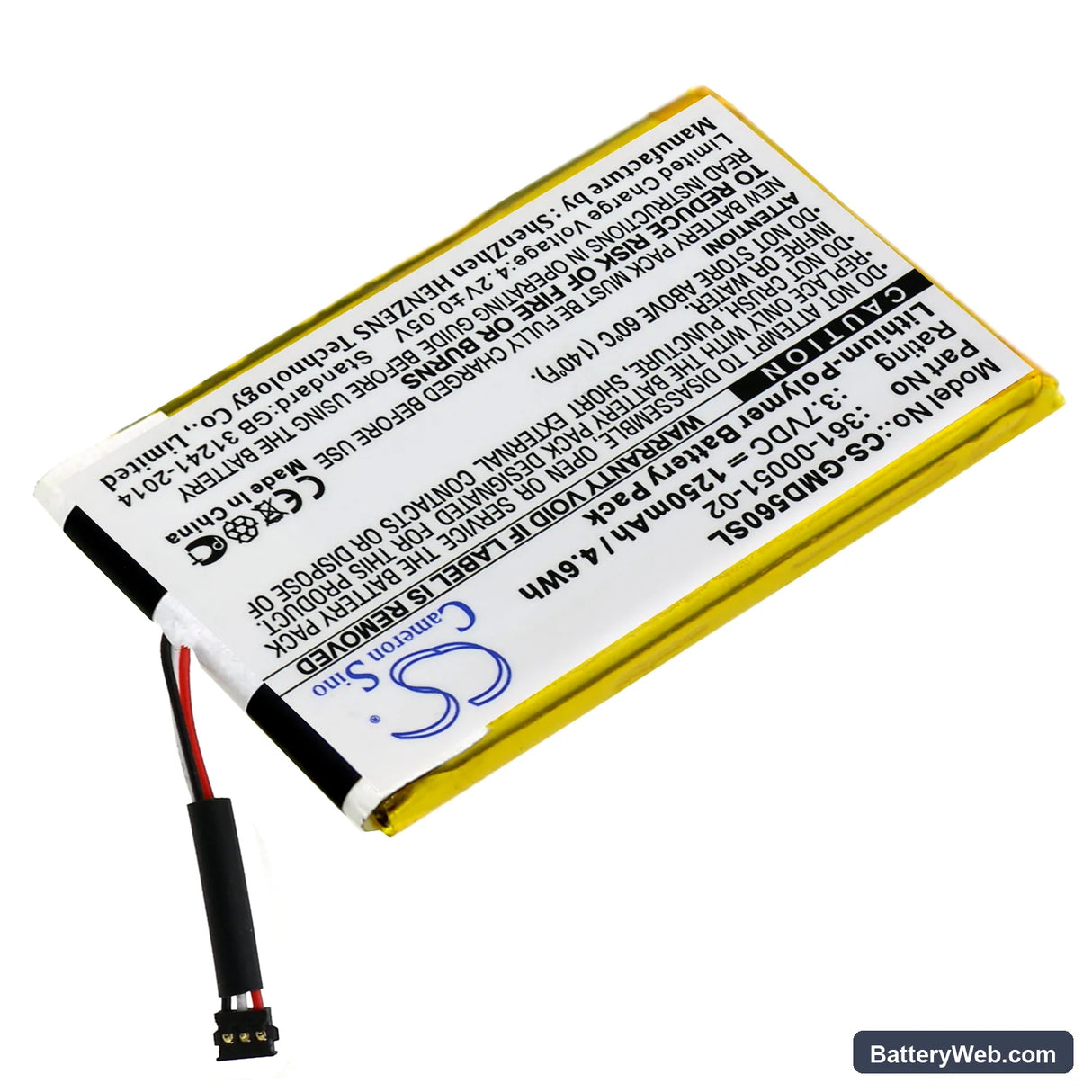 Garmin Dezl 560 Replacement Battery, 3.7V, 1250mAh, Li-Polymer 2