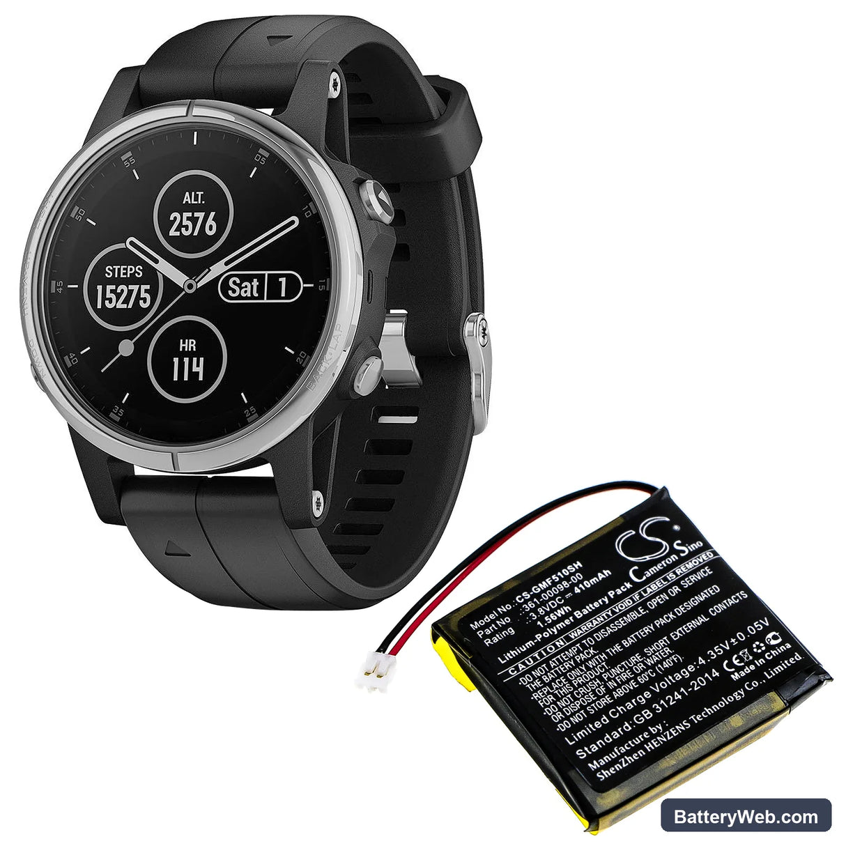 Garmin Fenix 5X Replacement Battery, 3.8V, 410mAh, Li-Polymer 6