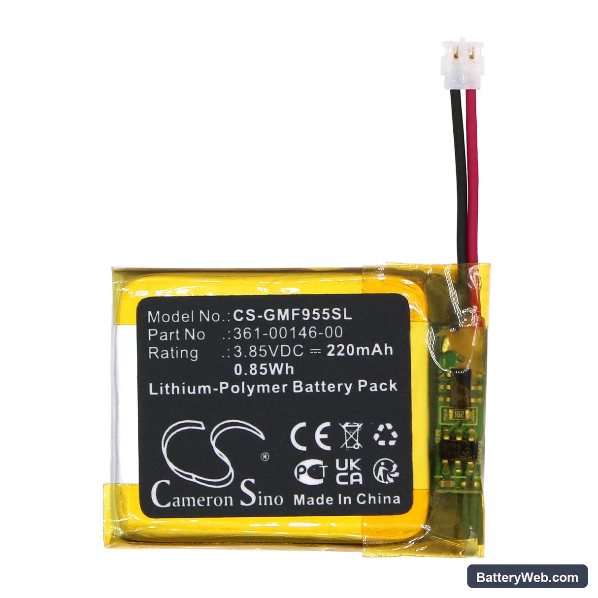 Garmin Forerunner 955 Solar Replacement Battery, 3.85V, 220mAh, Li-Polymer 3