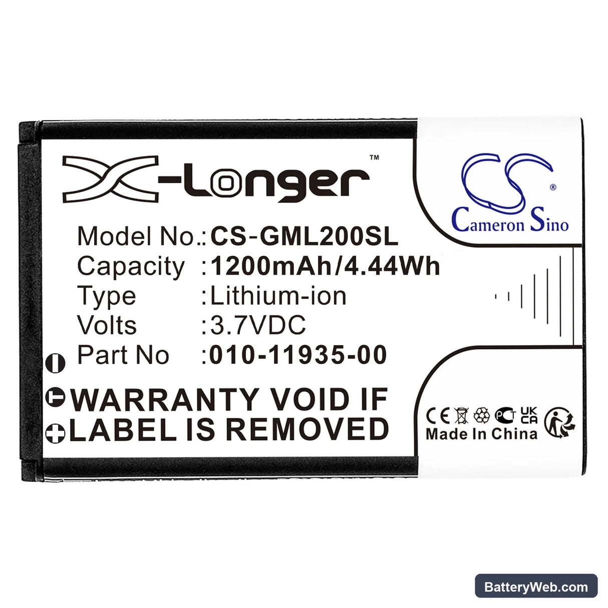 Garmin 010-01055-15 Replacement Battery, 3.7V, 1200mAh, Li-ion 3
