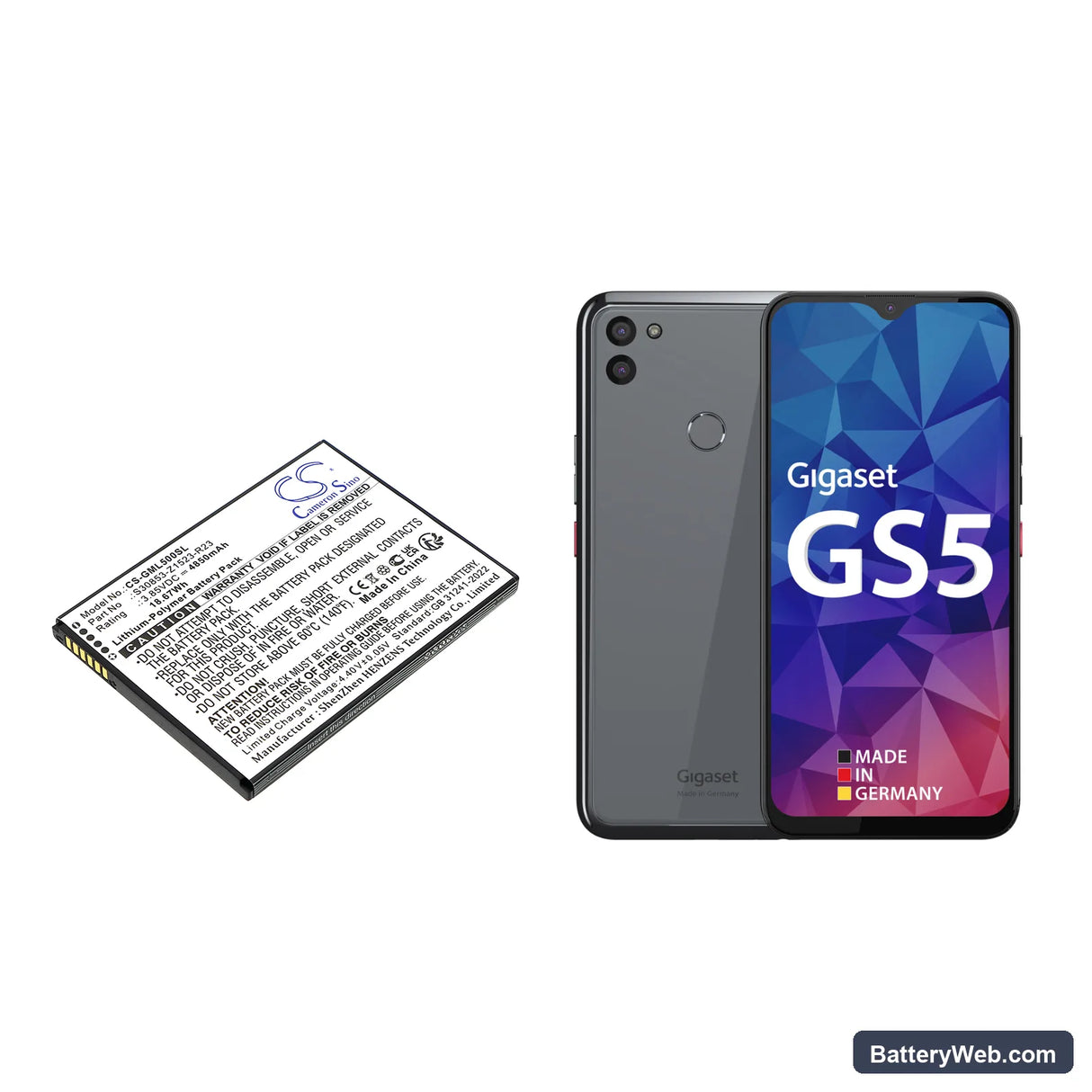 Gigaset GS5 Replacement Battery, 3.85V, 4850mAh, Li-Polymer 4