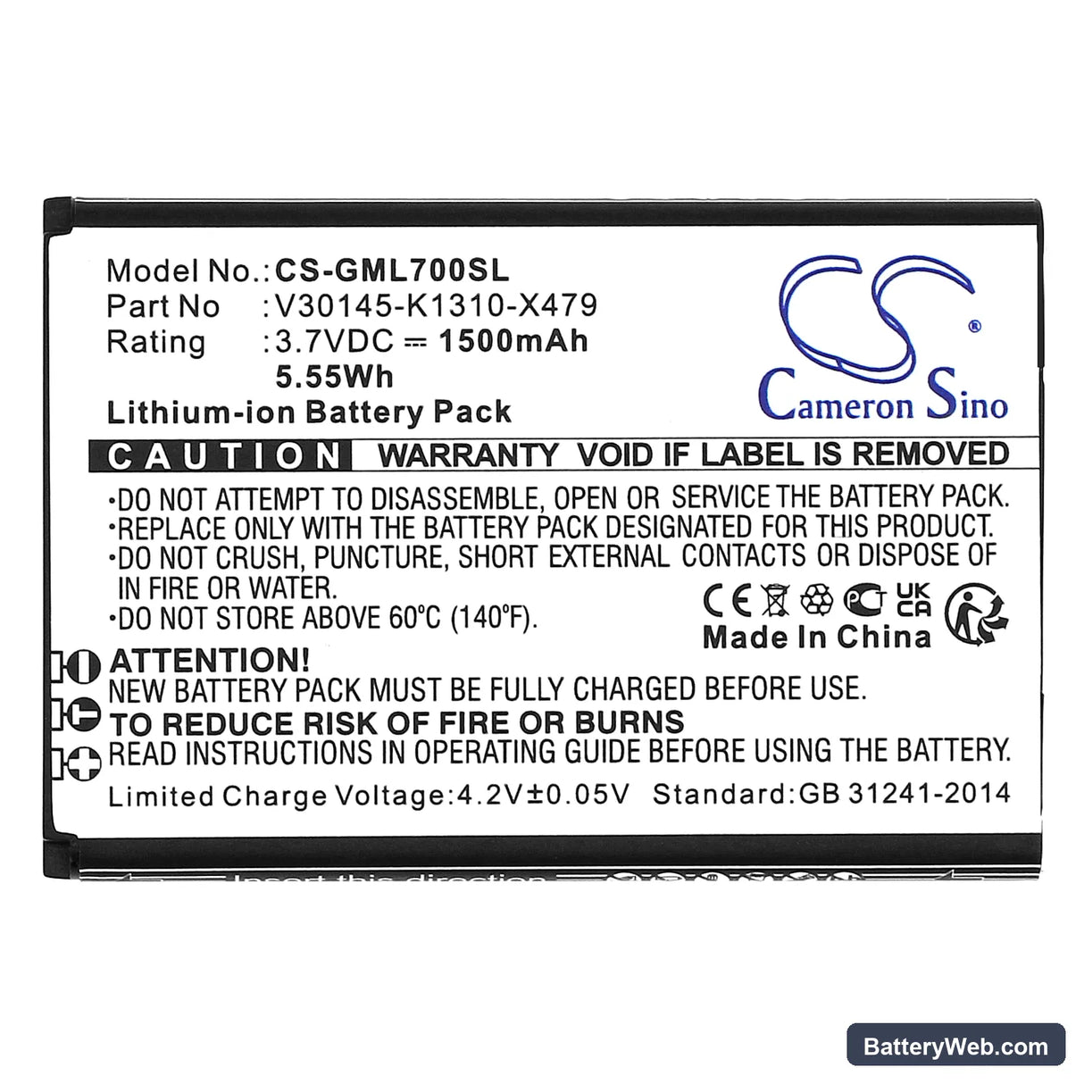 Gigaset GL7 Replacement Battery, 3.7V, 1500mAh, Li-ion 3