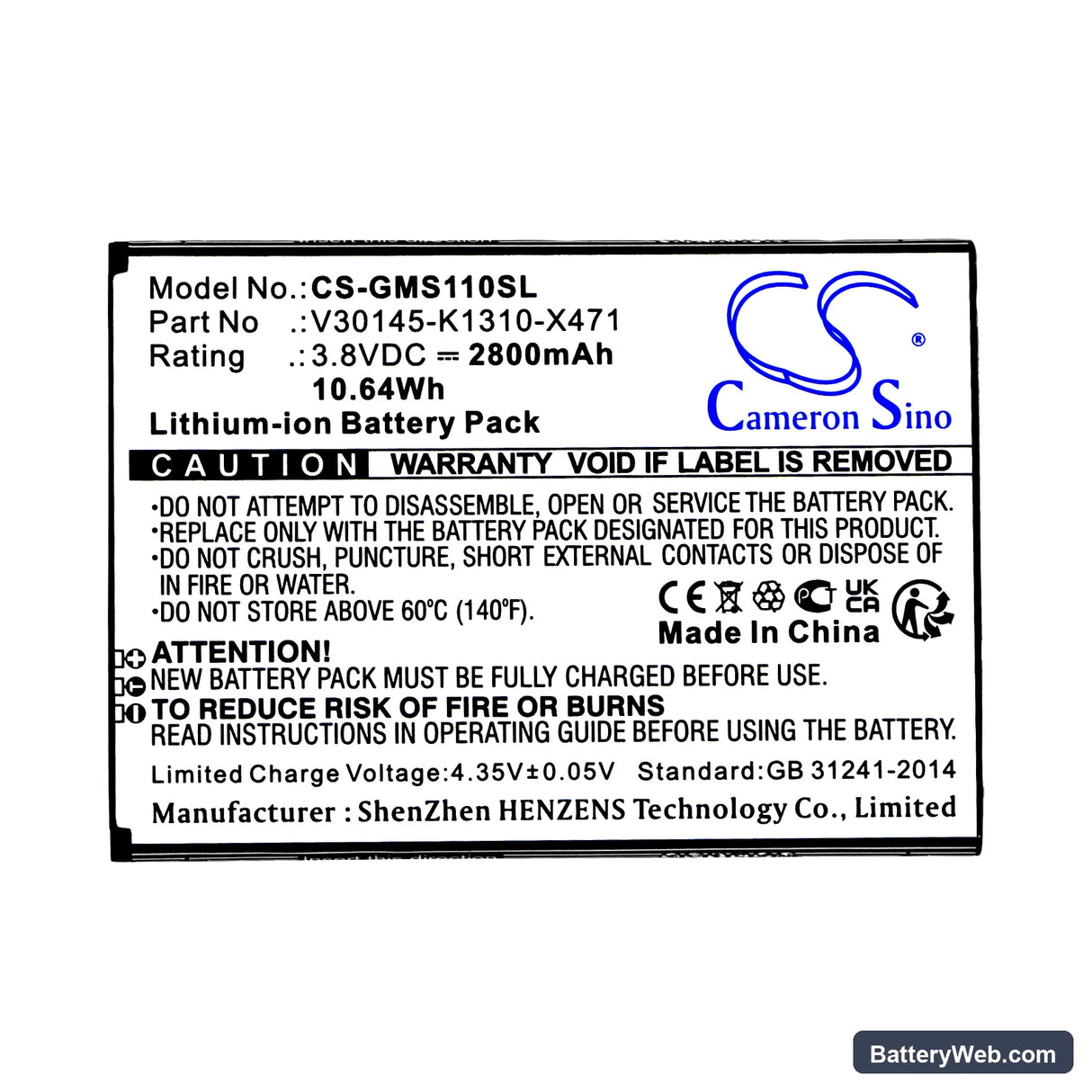 Gigaset GS110 Replacement Battery, 3.8V, 2800mAh, Li-ion 3