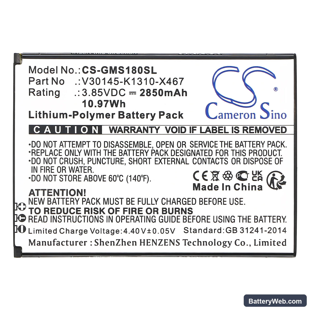 Gigaset GS180 Replacement Battery, 3.85V, 2850mAh, Li-Polymer 3