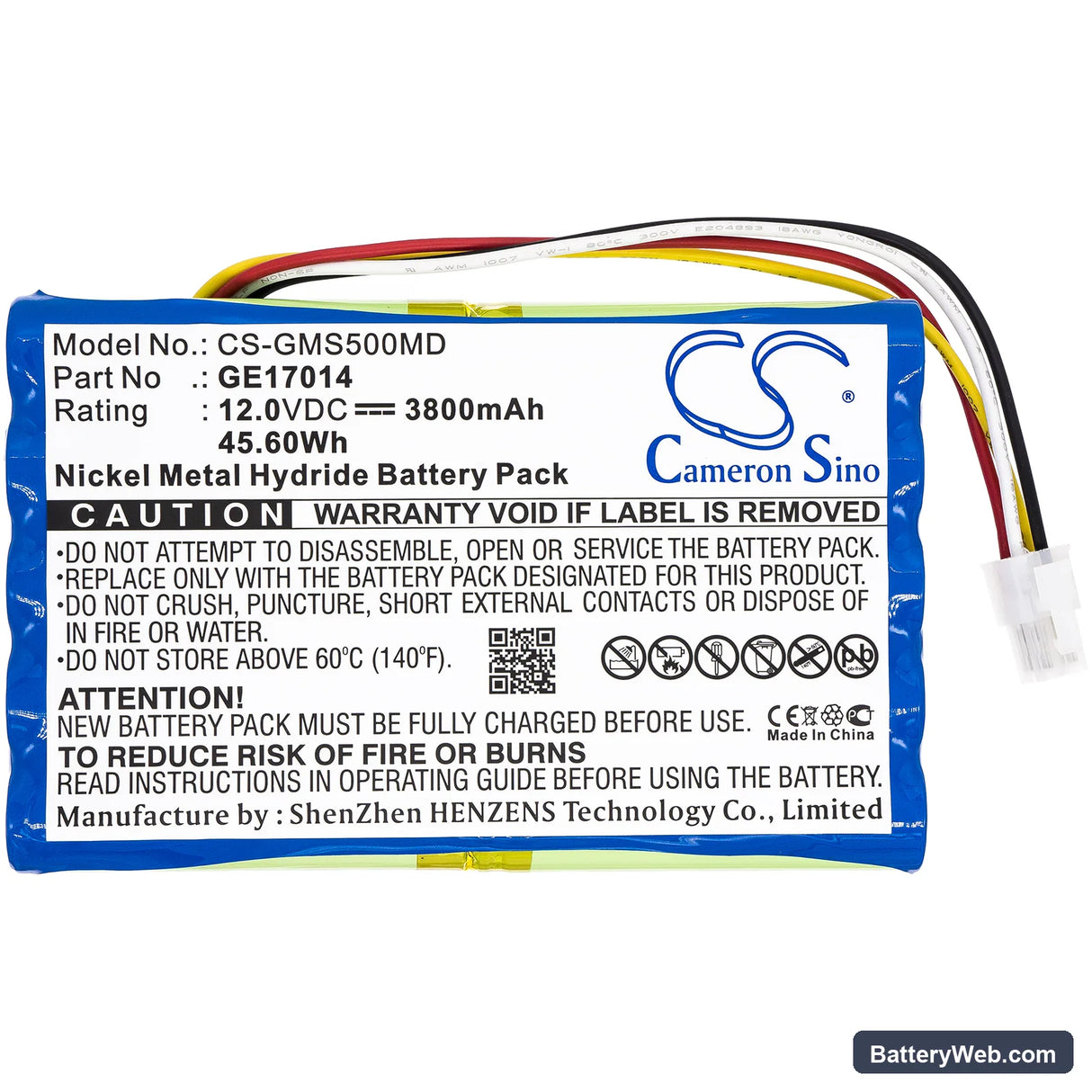 GE Datex-Ohmeda S5 Replacement Battery, 12V, 3800mAh, Ni-MH 3