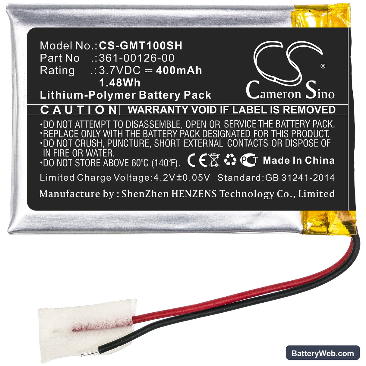 Garmin Tactix Delta Replacement Battery, 3.7V, 400mAh, Li-Polymer 3