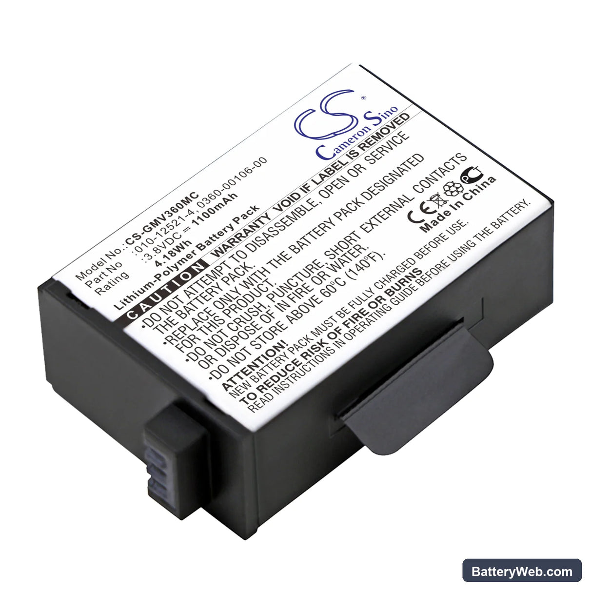 Garmin Virb 360 Replacement Battery, 3.8V, 1100mAh, Li-Polymer 1