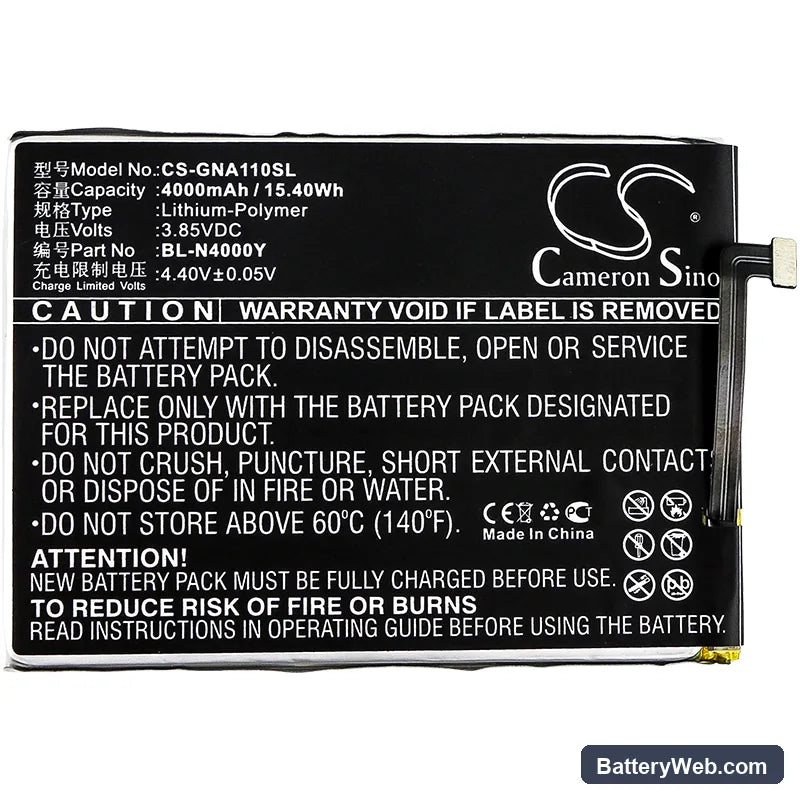 GIONEE A1 Lite Replacement Battery, 3.85V, 4000mAh, Li-Polymer 3