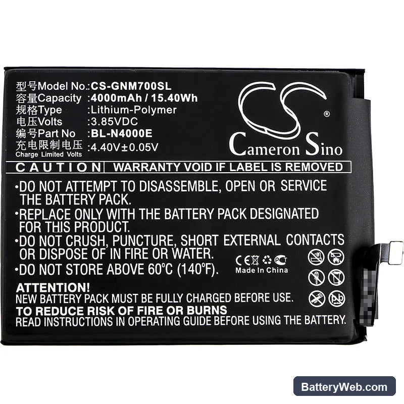 GIONEE M7 Replacement Battery, 3.85V, 4000mAh, Li-Polymer 3