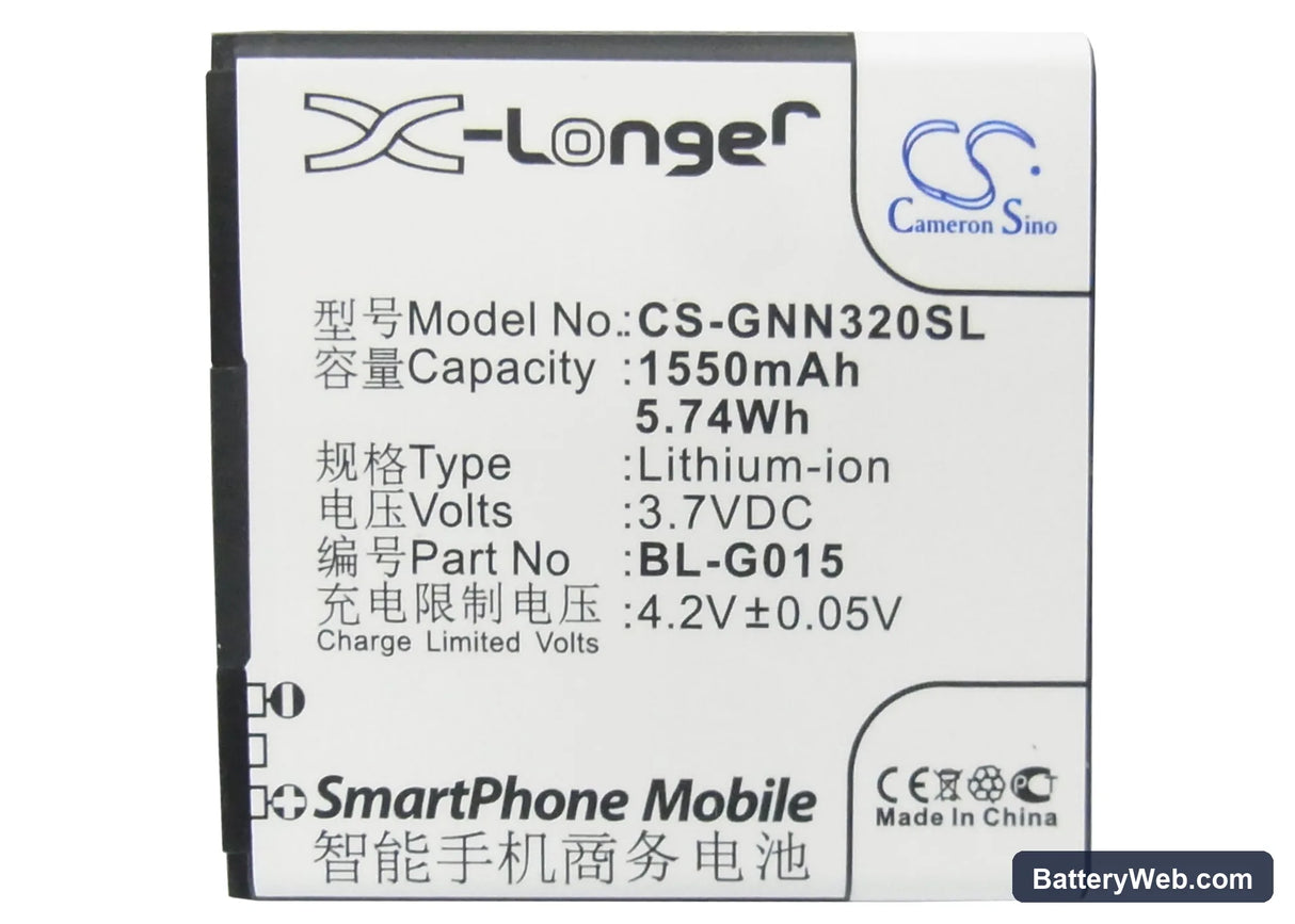 GIONEE GN320 Replacement Battery, 3.7V, 1550mAh, Li-ion 5