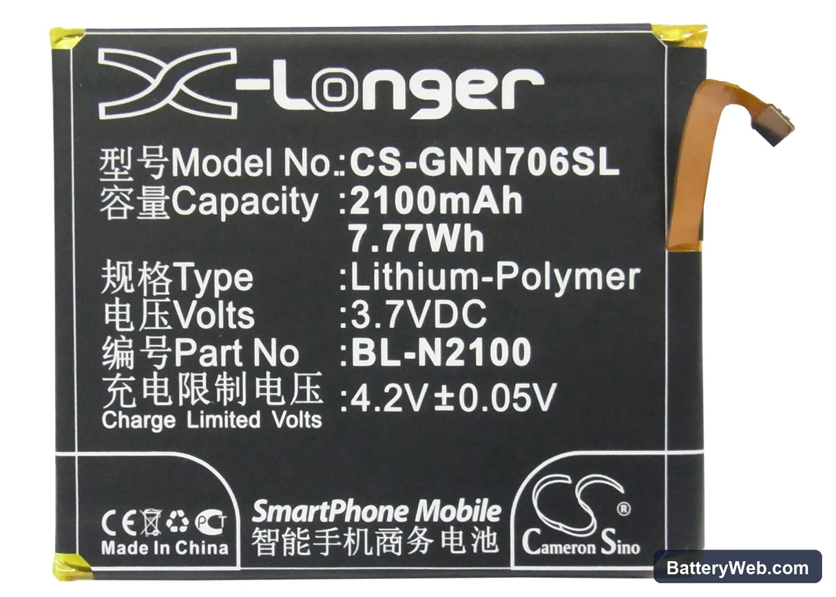 GIONEE GN706L Replacement Battery, 3.7V, 2100mAh, Li-Polymer 5