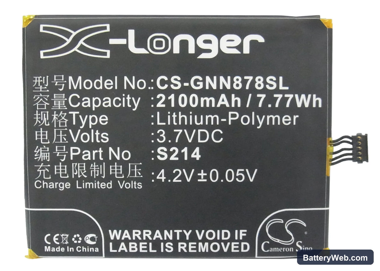 GIONEE GN878 Replacement Battery, 3.7V, 2100mAh, Li-Polymer 5