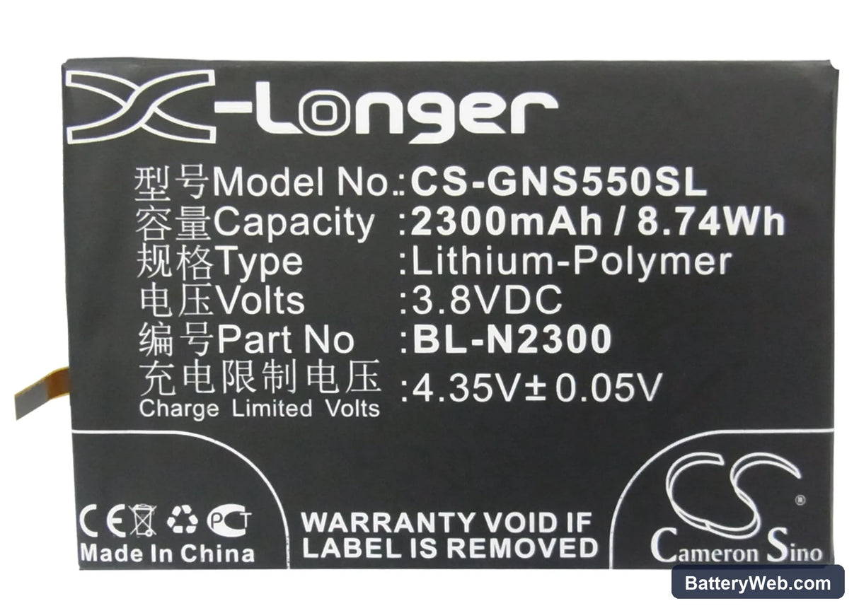 GIONEE S5.5 Replacement Battery, 3.8V, 2300mAh, Li-Polymer 5
